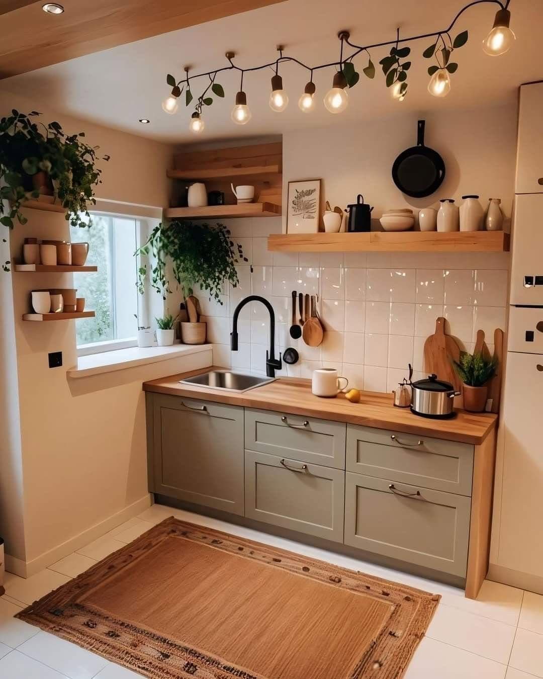 Cozy Green Kitchen Botanical Vibe
