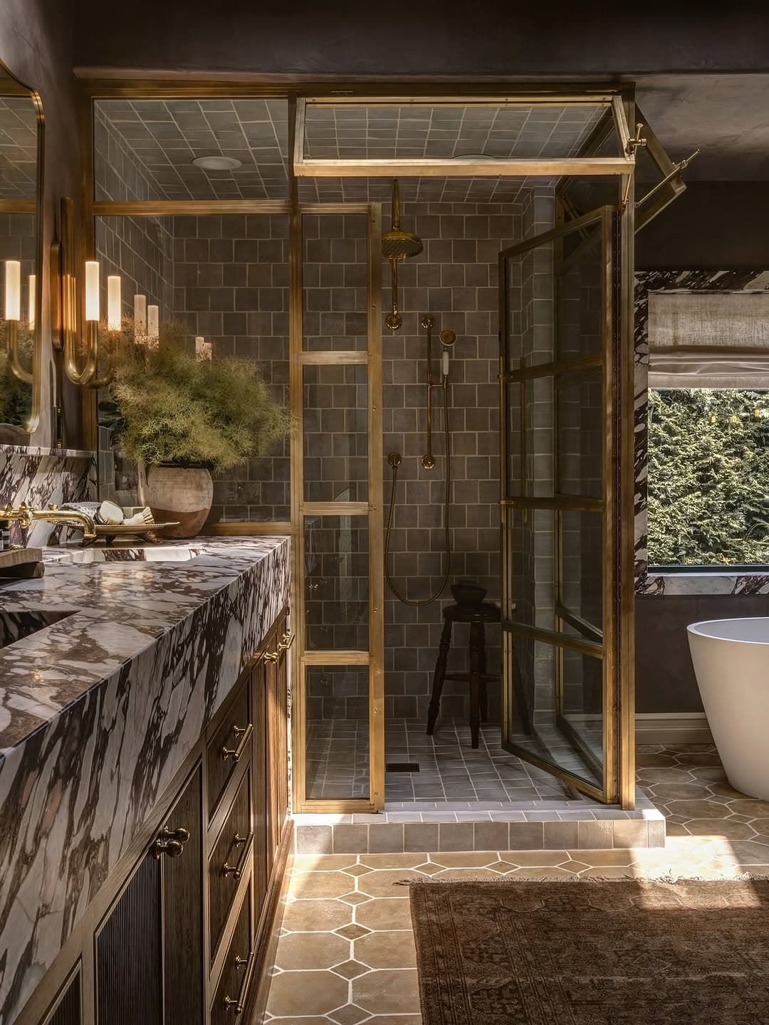 Opulent Brass and Marble Bathroom