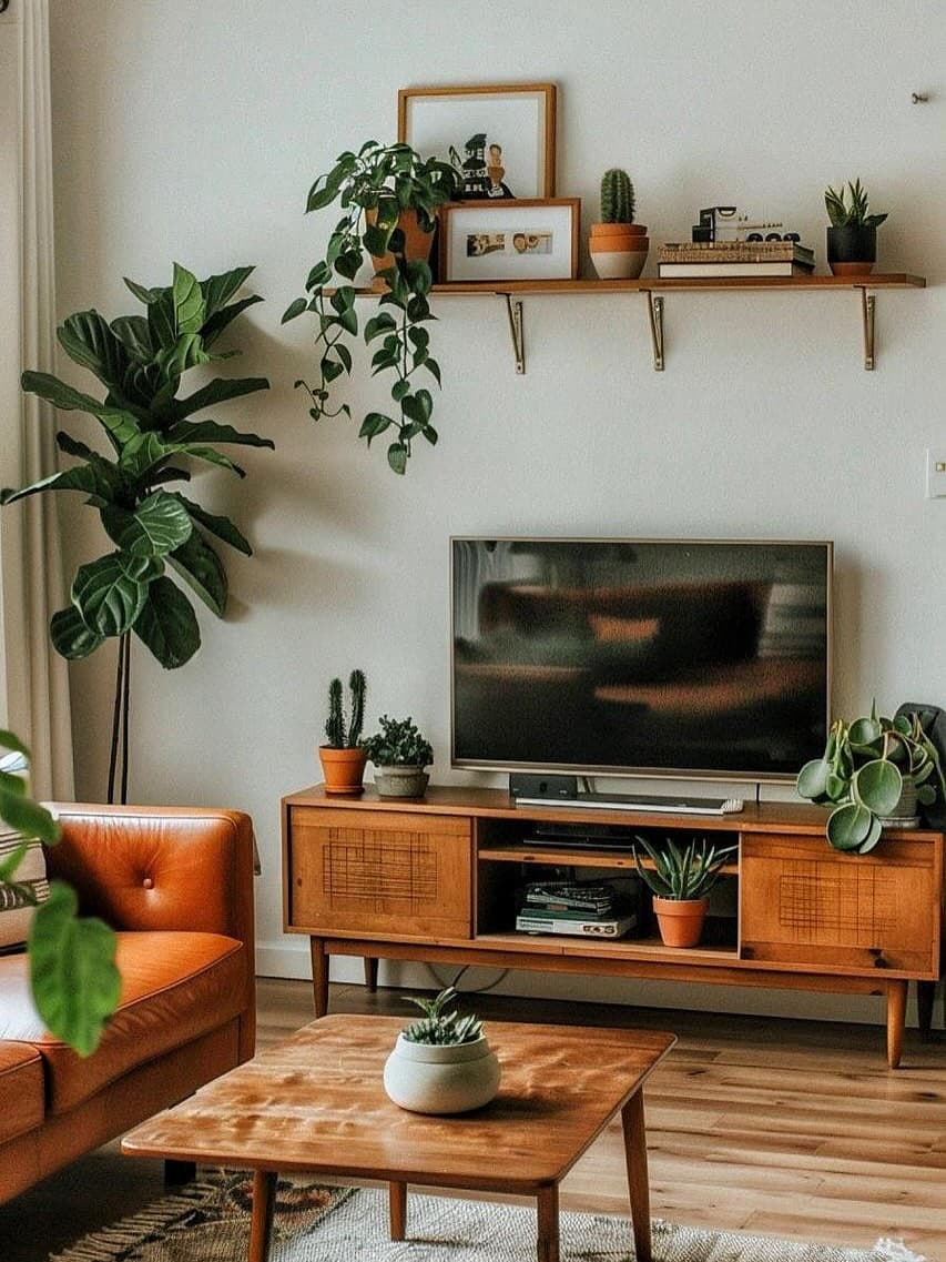 Mid-Century Plant-Filled Living Room