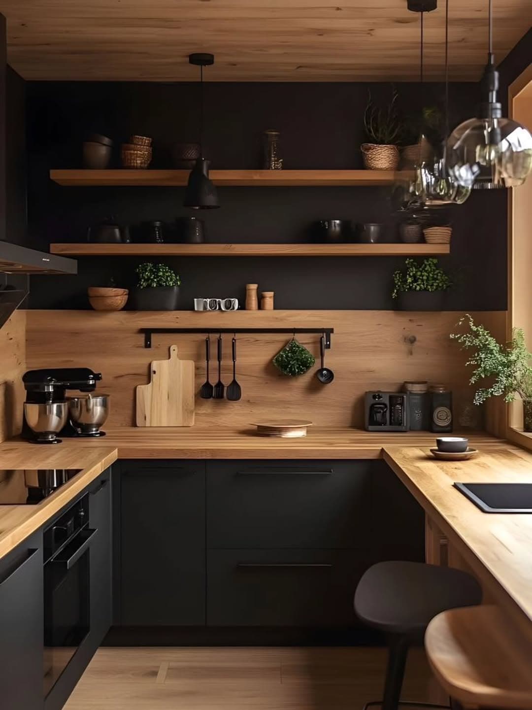 Modern Wood and Black Kitchen