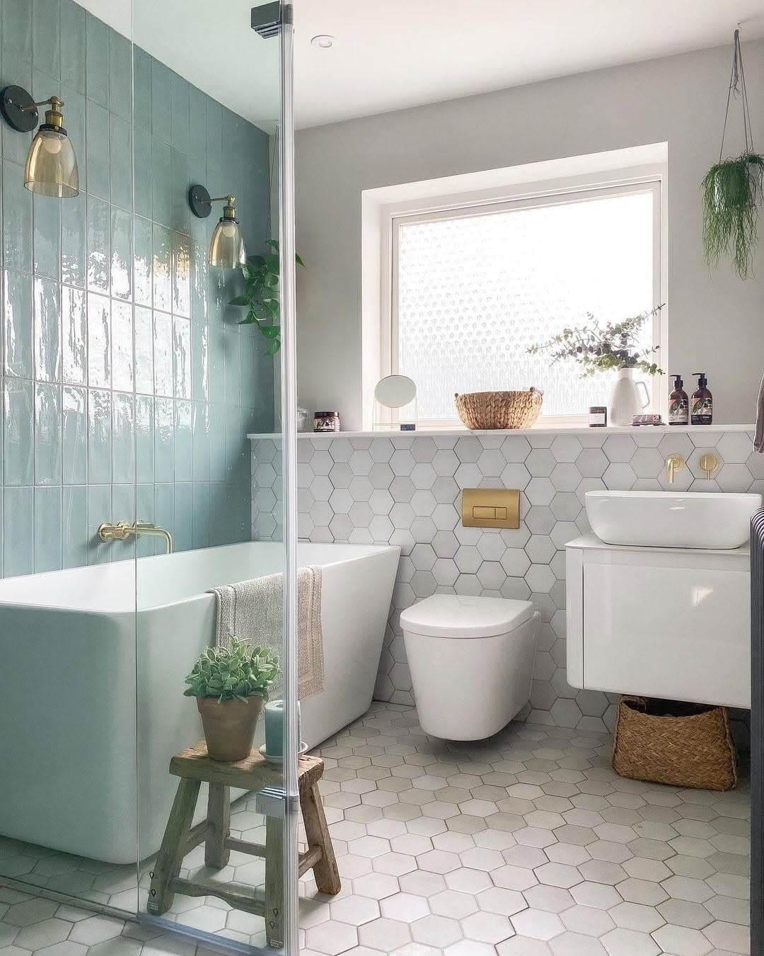 Serene Teal and Hex Tile Bathroom