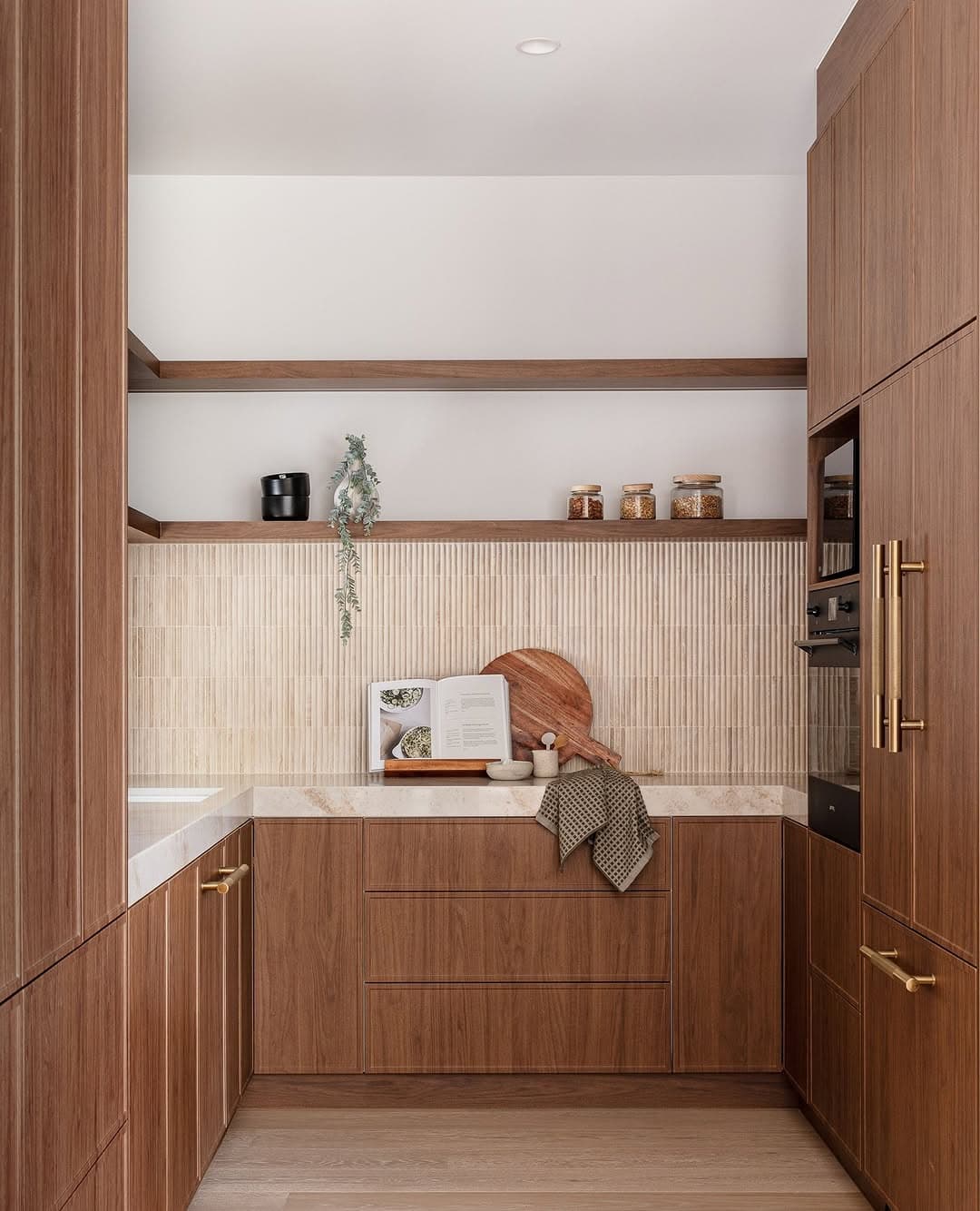Warm Wood Modern Galley Kitchen
