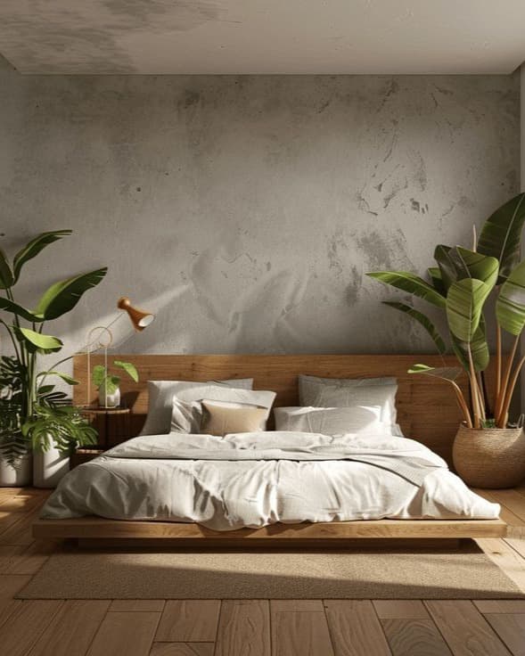 Zen Concrete and Wood Bedroom